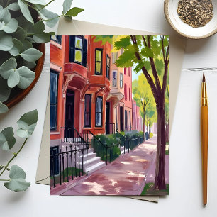 Boston Summer   Massachusetts Brownstone Houses Postcard
