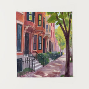 Boston Summer Massachusetts Brownstones Painting Tapestry