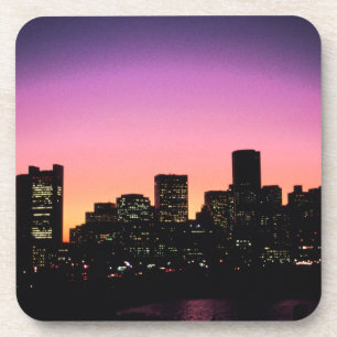 Boston Sunset Skyline From The Harbour .png Coaster