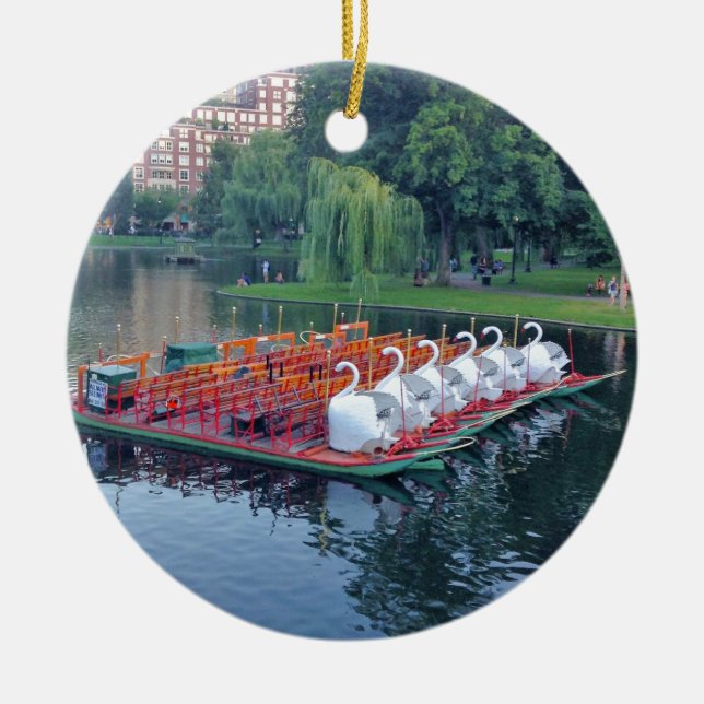 Boston Swan Boats Ceramic Tree Decoration (Front)