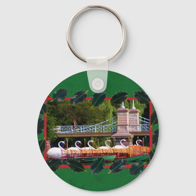 Boston Swan Boats - Happy Holidays Key Ring (Front)