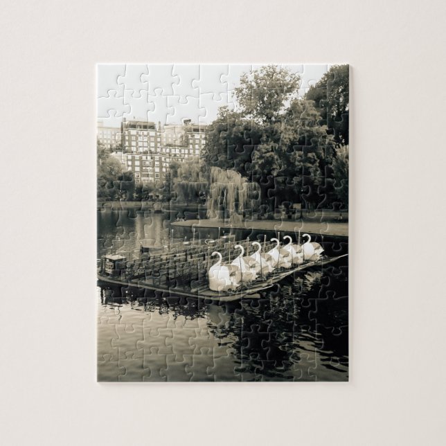Boston Swan Boats In Black and White Jigsaw Puzzle (Vertical)