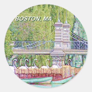 Boston Swan Boats in Pencil and Ink Filter Classic Round Sticker
