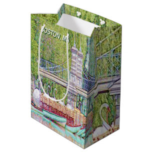 Boston Swan Boats Pencil and Ink Medium Gift Bag