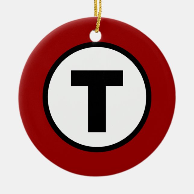 Boston T Red Line Ceramic Ornament (Front)