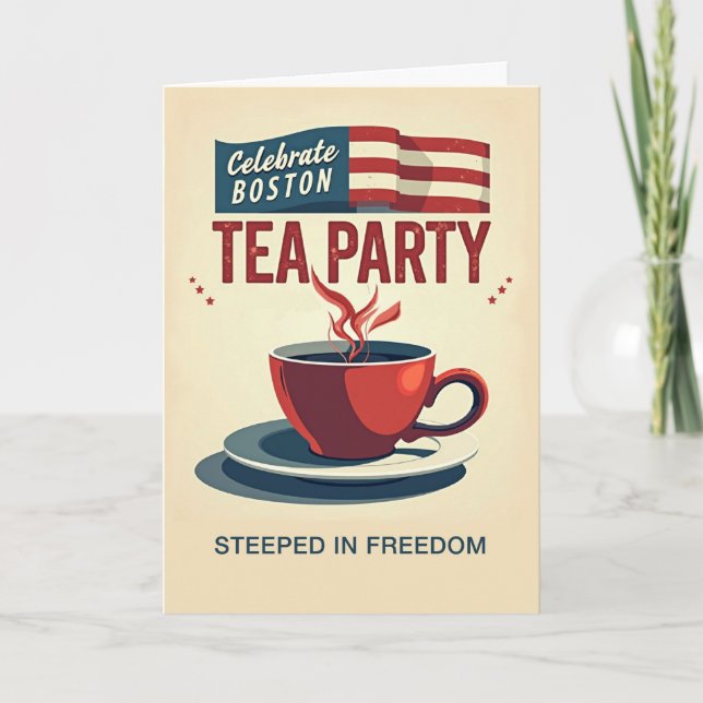 Boston Tea Party Day Bold Red Cup American Banner Card (Front)