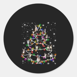 Boston Terrie Christmas Tree Covered By Flashlight Classic Round Sticker