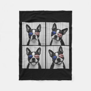 Boston Terrier 4th Of July Aamerican Flag Dog Fleece Blanket