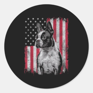 Boston Terrier 4th Of July Patriotic Usa Independe Classic Round Sticker