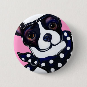 BOSTON TERRIER 6 CM ROUND BADGE