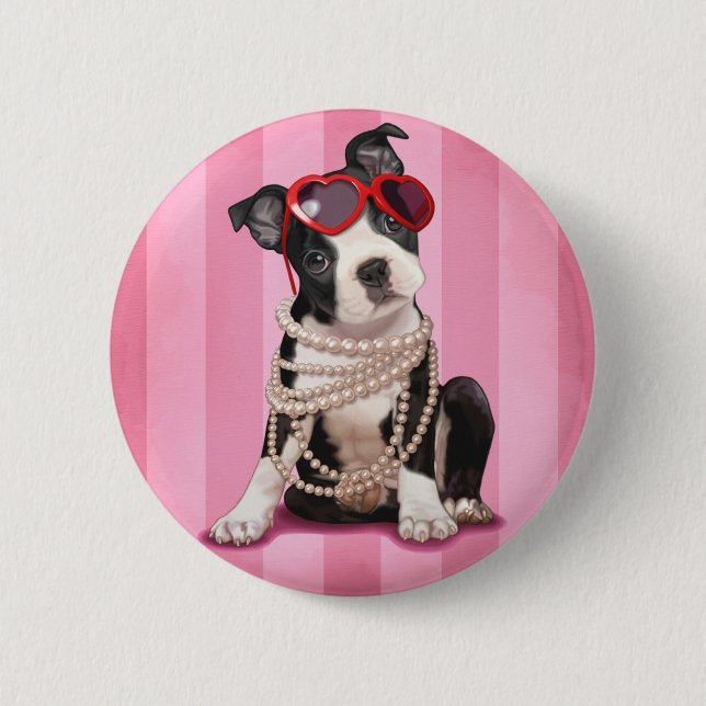 Boston Terrier 6 Cm Round Badge (Front)