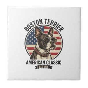 Boston Terrier American Classic Dog Flag Sunglasse Ceramic Tile