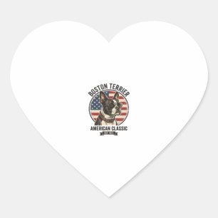 Boston Terrier American Classic Dog Flag Sunglasse Heart Sticker