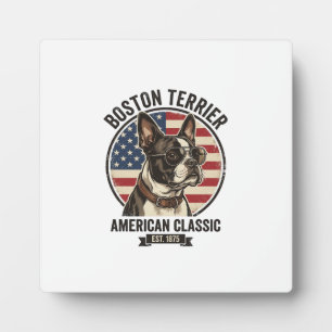 Boston Terrier American Classic Dog Flag Sunglasse Plaque