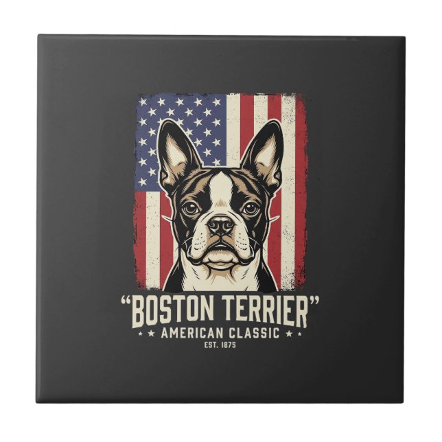 Boston Terrier American Classic Flag Ceramic Tile (Front)