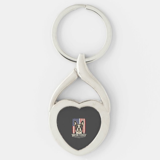 Boston Terrier American Classic Flag Key Ring (Front)