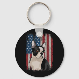 Boston Terrier American Flag Patriotic 4th Of July Key Ring