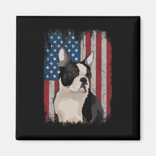Boston Terrier American Flag Patriotic 4th Of July Magnet