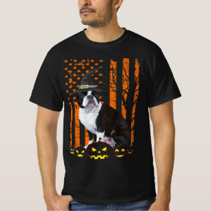 Boston Terrier American USA Flag Funny Halloween T-Shirt