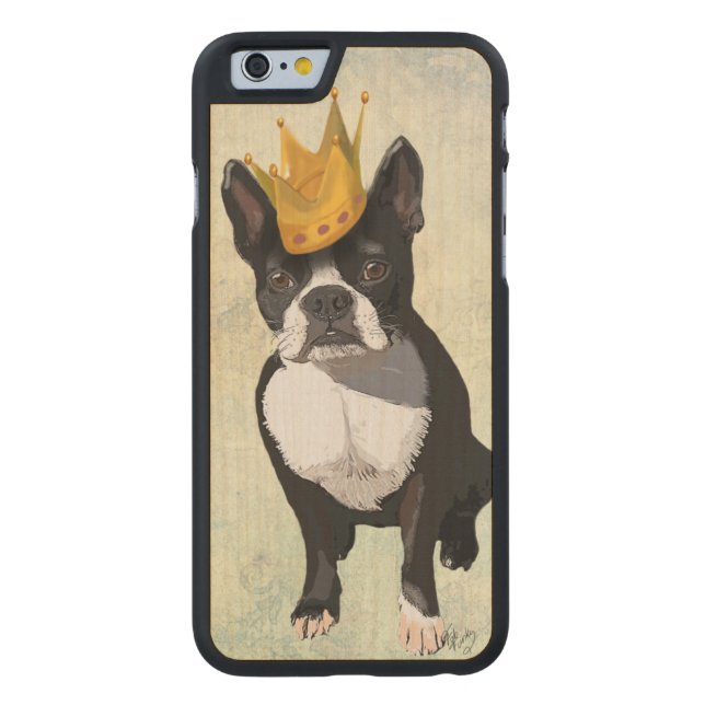 Boston Terrier and Crown Carved Wood iPhone Case (Back)