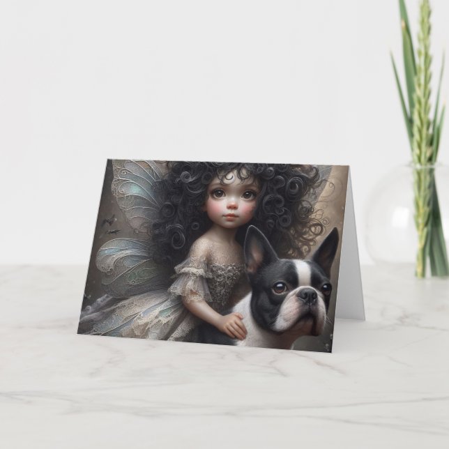 Boston Terrier and Fairy  Card (Front)