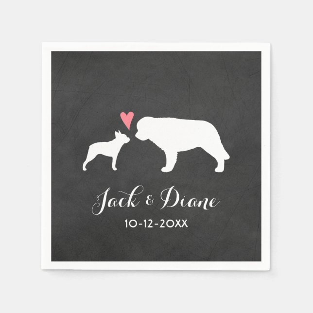 Boston Terrier and Saint  Bernard Wedding Napkin (Front)