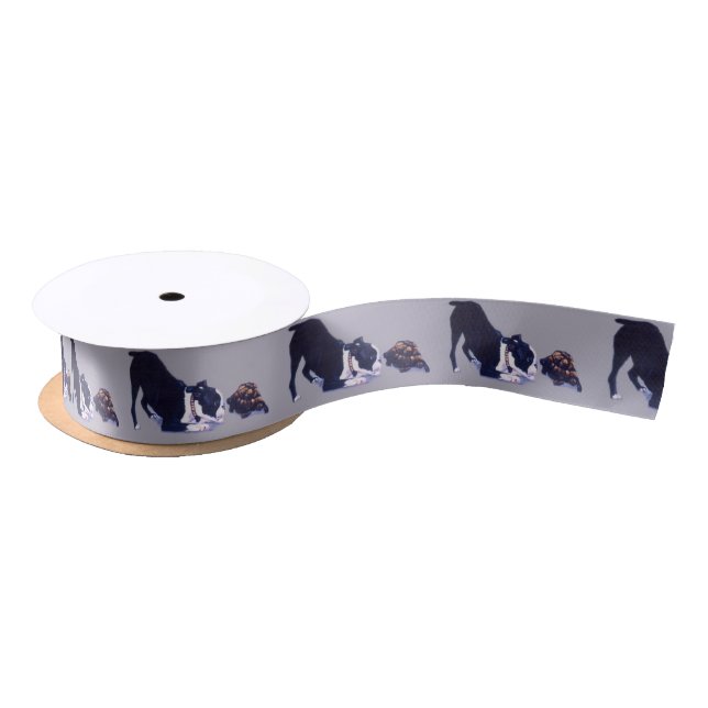 Boston Terrier and Turtle Dog Art Ribbon Satin Ribbon (Spool)
