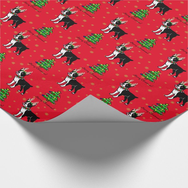 Boston Terrier Antler Christmas Wrapping Paper (Corner)