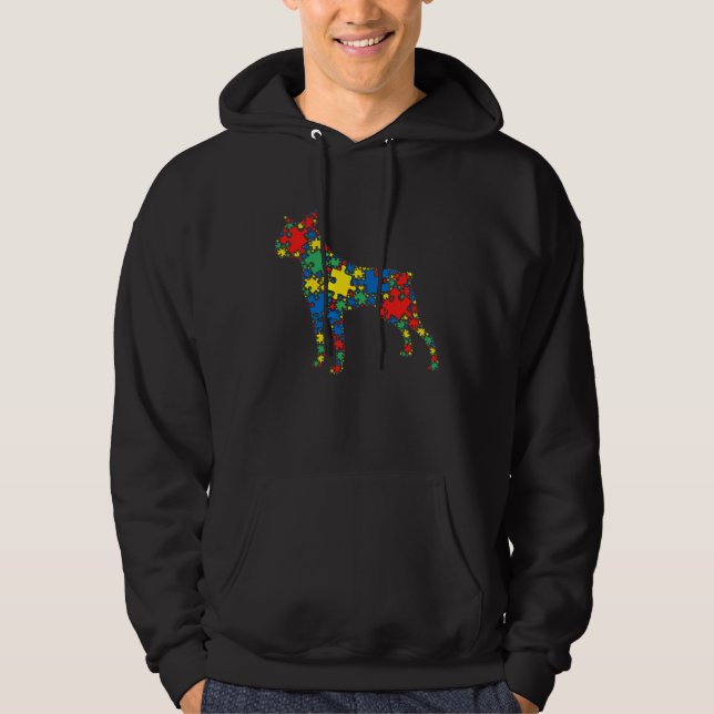 Boston Terrier Autism Puzzle Women Men  Autism Awa Hoodie (Front)