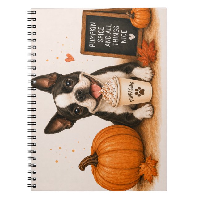 Boston Terrier Autumn Café Notebook (Front)