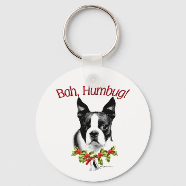 Boston Terrier Bah Humbug Keychain (Front)