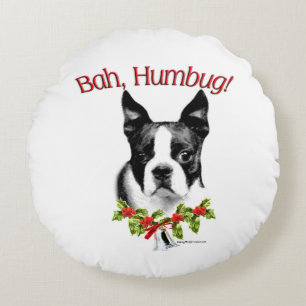 Boston Terrier Bah Humbug Round Cushion