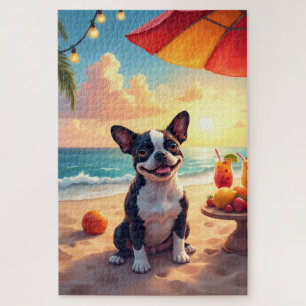 Boston Terrier Beach Party Scene Jigsaw Puzzle