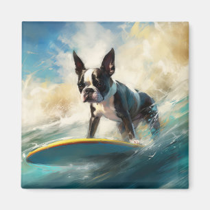 Boston Terrier Beach Surfing Painting  Magnet
