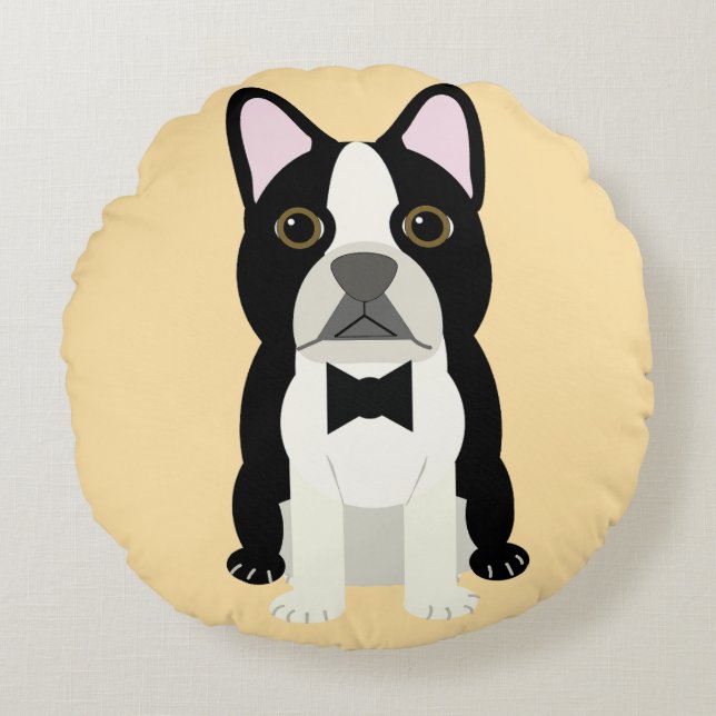 Boston Terrier beige Round Cushion (Front)