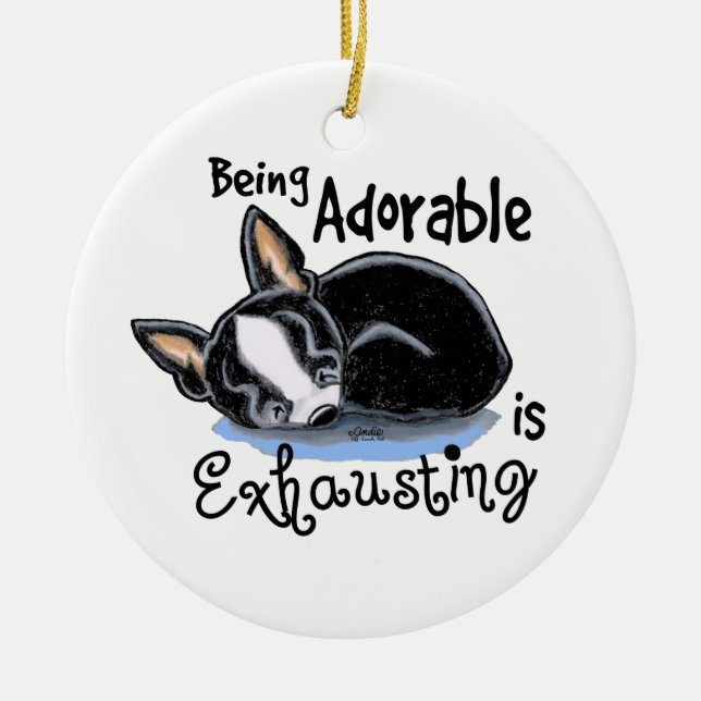 Boston Terrier Being Adorable Ceramic Tree Decoration (Front)