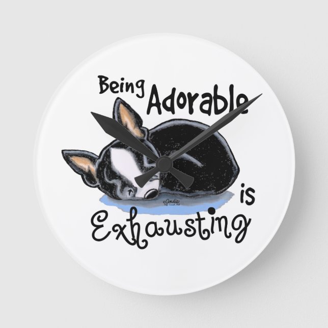 Boston Terrier Being Adorable Round Clock (Front)