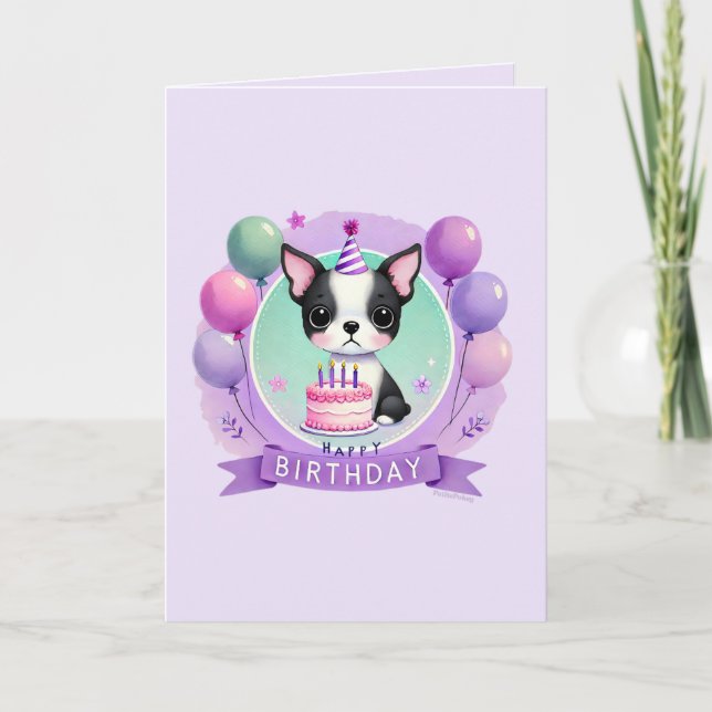 Boston Terrier Birthday Card - black BT (Front)
