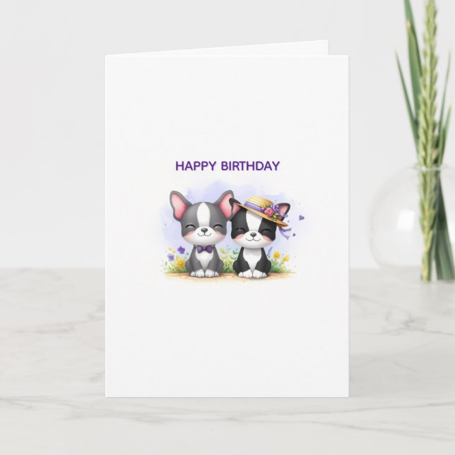 Boston Terrier Birthday Greeting Card (Front)