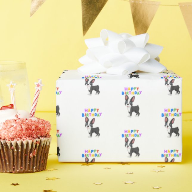 Boston Terrier Birthday  Wrapping Paper (Birthday Party)