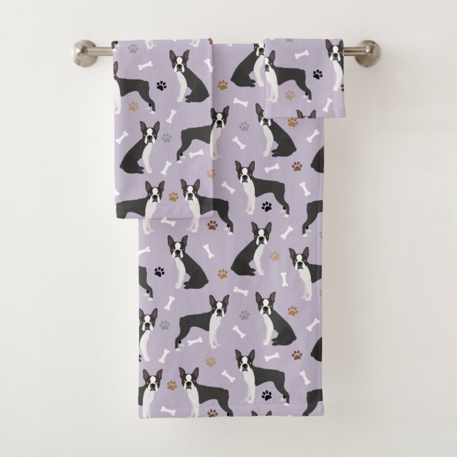 Boston Terrier Bones and Paws  Bath Towel Set (Insitu)