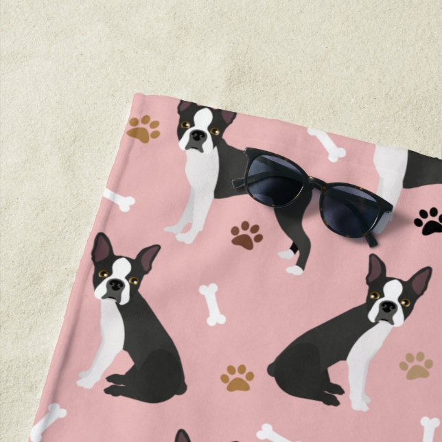 Boston Terrier Bones and Paws Beach Towel (In Situ)