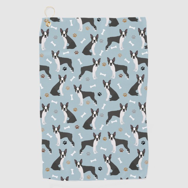 Boston Terrier Bones and Paws Golf Towel (Front)