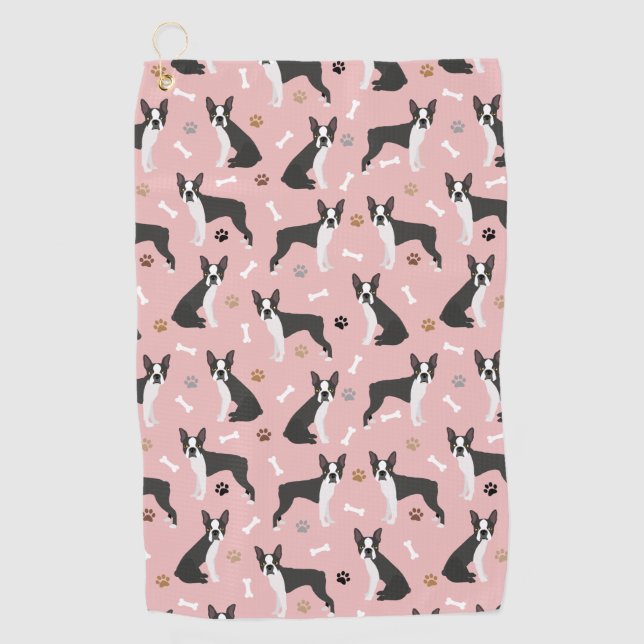 Boston Terrier Bones and Paws Golf Towel (Front)