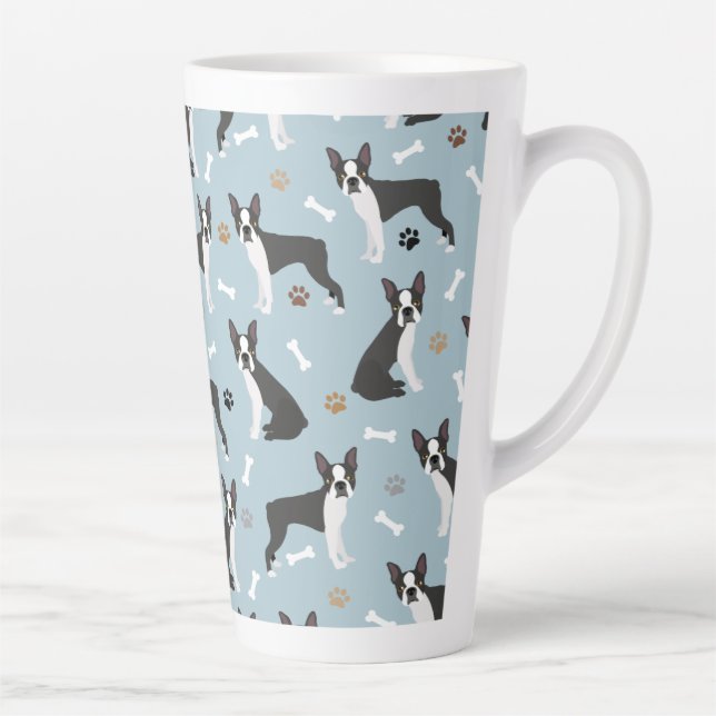 Boston Terrier Bones and Paws Latte Mug (Right)
