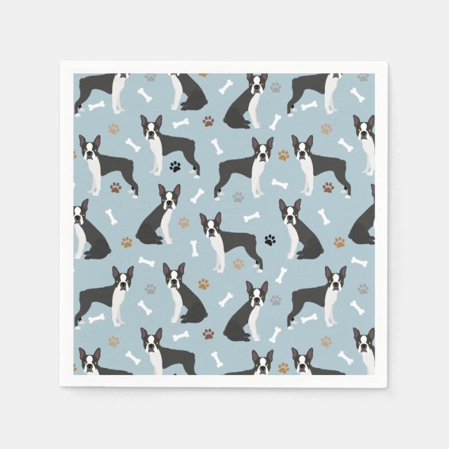 Boston Terrier Bones and Paws Napkin (Front)