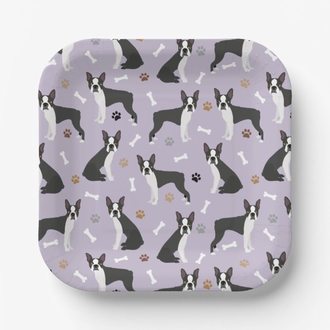 Boston Terrier Bones and Paws Paper Plates (Front)