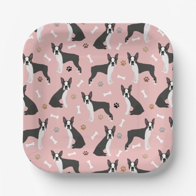 Boston Terrier Bones and Paws Paper Plates (Front)