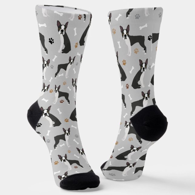 Boston Terrier Bones and Paws Socks (Angled)