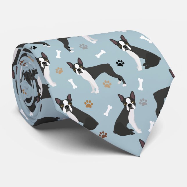 Boston Terrier Bones and Paws  Tie (Rolled)